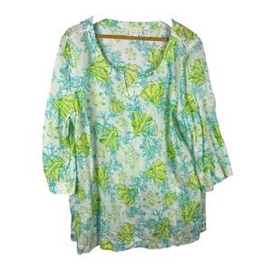 J Jill Love Linen 3/4 Sleeve Tunic Pullover Shirt Coverup Sz XL Breathable Beach